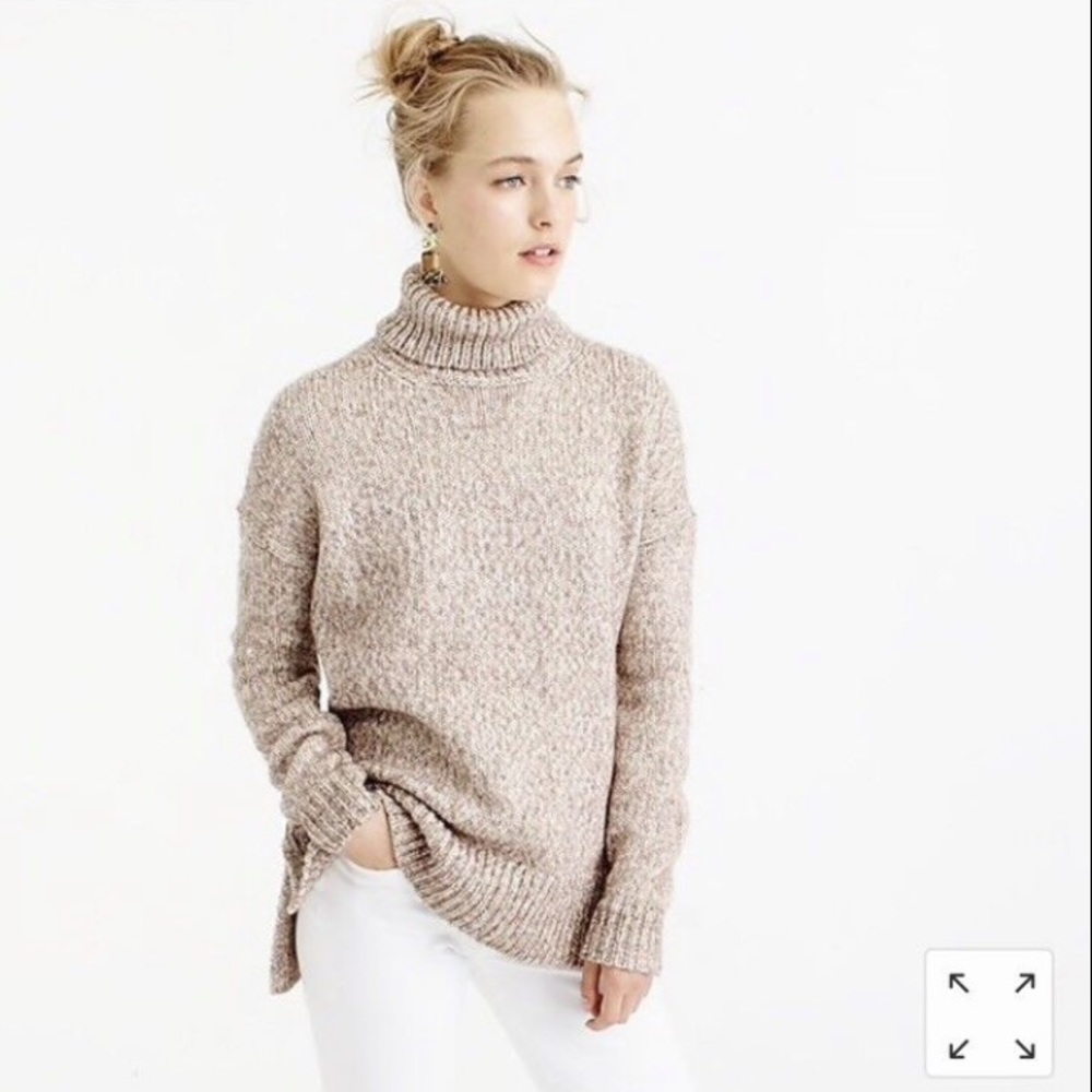 J.CREW Womens Medium Turtleneck Marled Wool Blend Cowl Brown Sweater Size Medium